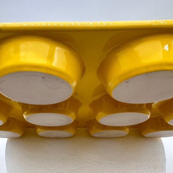 Enameled Cast Iron 12 Muffin Pan Yellow EUC heavy Non Stick cupcake pot mini pie - Picture 1 of 14